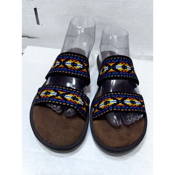 Maj Love Aztec print Womens Size 9 Sandals With Beaded Straps & Suede Footbed - Picture 2 of 4